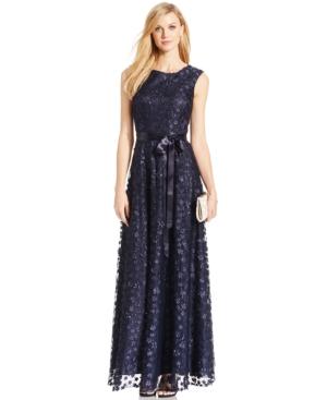 Tahari Asl Floral Applique A-line Gown