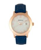 Bertha Quartz Eden Collection Blue And Rose Gold Leather Watch 38mm