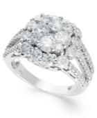 Diamond Ring, 14k White Gold Diamond Flower Ring (3 Ct. T.w.)
