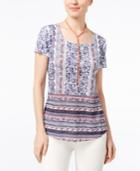 Style & Co Petite Floral-print Sublimated T-shirt, Only At Macy's