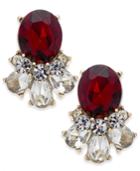 Charter Club Gold-tone Clear & Red Crystal Stud Earrings, Created For Macy's
