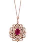 Amore By Effy Certified Ruby (1-3/8 Ct. T.w.) And Diamond (3/8 Ct. T.w.) Pendant Necklace In 14k Rose Gold