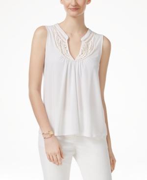 Cece Embroidered Split-neck Top