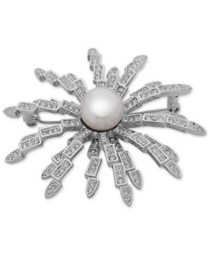 Nina Silver-tone Crystal And Imitation Pearl Starburst Brooch