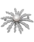 Nina Silver-tone Crystal And Imitation Pearl Starburst Brooch