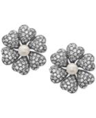 Nina Silver-tone Pave And Imitation Pearl Heart Cluster Stud Earrings