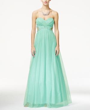 City Studios Juniors' Jeweled Illusion Strapless Gown