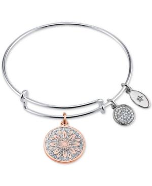 Unwritten Two-tone Life In Full Bloom Glitter Bangle Bracelet In Rose Gold-tone & Stainless Steel