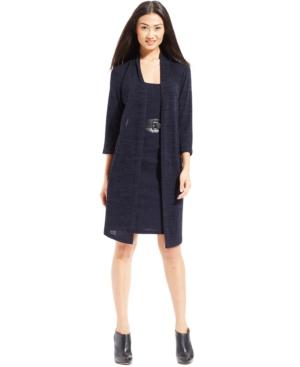 Connected Dress, Three-quarter-sleeve Belted Layered-look Sweater