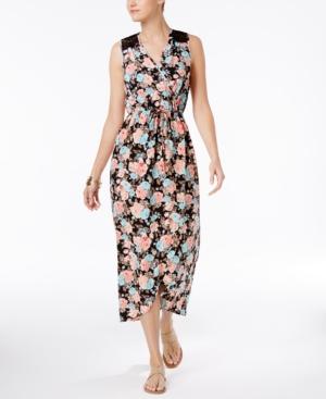 Monteau Petite Lace-trim Floral-print Maxi Dress