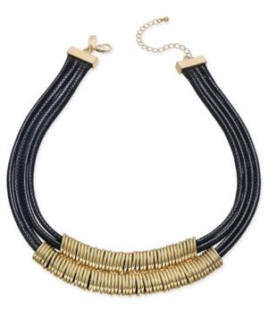 Inc International Concepts Gold-tone Black Braided Nylon Cord Double Row Necklace, Only At Macy's