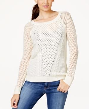 Hippie Rose Juniors' Mixed Open-knit Pullover Sweater