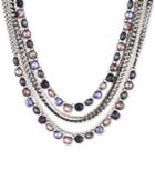 Dkny Tri-tone & Black Rubber Multi-stone Multi-layer Necklace, Created For Macy's