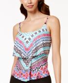 24th & Ocean Kente Printed Tiered Tankini Tankini Top Women's Swimsuit