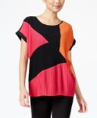 Ny Collection Mixed-media Pleated Top