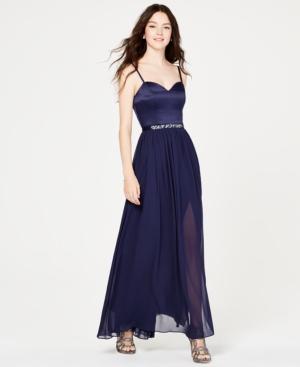 City Studios Juniors' Rhinestone-belted Chiffon Gown