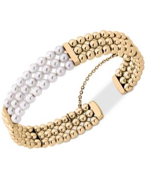 Majorica Gold-tone Bead & Imitation Pearl Bangle Bracelet