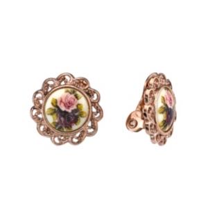 2028 Rose Gold-tone Flower Round Clip Earrings