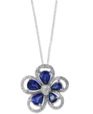 Effy Final Call Diffused Ceylon Sapphire (3-1/10 Ct. T.w.) And Diamond (3/8 Ct. T.w.) Flower Pendant Necklace In 14k White Gold