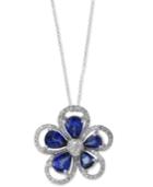 Effy Final Call Diffused Ceylon Sapphire (3-1/10 Ct. T.w.) And Diamond (3/8 Ct. T.w.) Flower Pendant Necklace In 14k White Gold