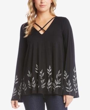 Karen Kane Leaf-print Crisscross-neck Top