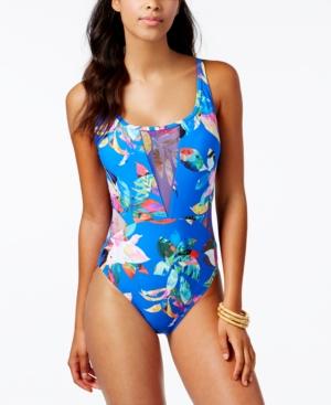 La Blanca Floral-print Mesh-cutout Tummy Control One-piece Swimsuit Women's Swimsuit