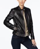 Cole Haan Leather Snap-button Moto Jacket