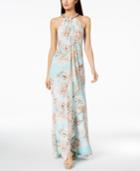 Calvin Klein Floral Draped Chiffon Halter Gown