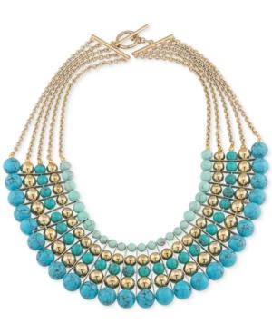 Carolee Gold-tone Multi-bead Five Row Necklace
