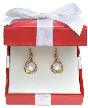 Cultured Freshwater Pearl (7mm) And Diamond (1/10 Ct. T.w.) Drop Earrings In 14k Gold