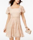 B Darlin Juniors' Lace Flutter-sleeved Fit & Flare Dress
