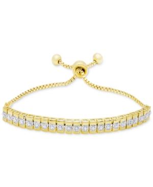 Diamond Accent Watch Link Slider Bracelet In Gold-plated Brass