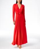 Calvin Klein Long-sleeve Ruched Evening Gown