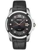 Seiko Men's Solar Le Grand Sport Diamond Accent Black Leather Strap Watch 42mm Sne427