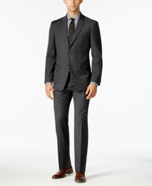 Tommy Hilfiger Men's Modern-fit Charcoal Windowpane Stretch Performance Suit