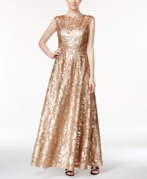 Calvin Klein Cap-sleeve Sequined A-line Gown