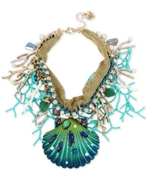 Betsey Johnson Gold-tone Multi-stone Shell Statement Necklace