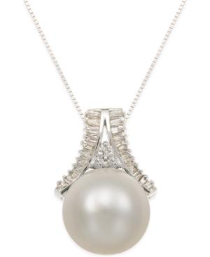 Cultured South Sea Pearl (13mm) And Diamond (1/3 Ct. T.w.) Pendant Necklace In 14k White Gold