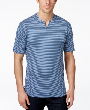 Weatherproof Short-sleeve Indigo Striped Henley