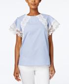 Charter Club Cotton Striped Lace-trim Top, Only At Macy's