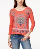 Lucky Brand Three-quarter-sleeve Printed Top