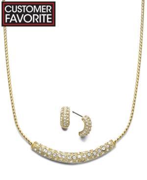 Charter Club Gold-tone Clear Pave Necklace And Earrings Jewelry