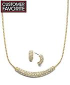 Charter Club Gold-tone Clear Pave Necklace And Earrings Jewelry