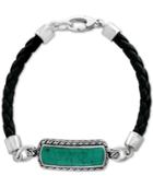 Effy Men's Manufactured Turquoise (27-1/2 X 8mm) Black Leather Bracelet In Sterling Silver