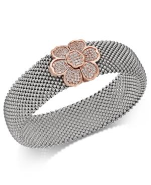 Diamond Mesh Flower Bangle Bracelet (7/8 Ct. T.w.) In Sterling Silver And 14k Rose Gold-plate
