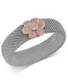 Diamond Mesh Flower Bangle Bracelet (7/8 Ct. T.w.) In Sterling Silver And 14k Rose Gold-plate