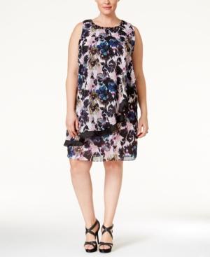 Sl Fashions Plus Size Embellished Floral-print Shift Dress