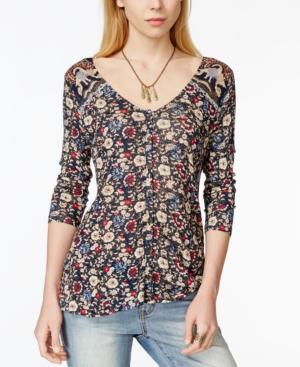 Lucky Brand Floral-print Button-front Top