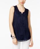 Style & Co Petite Embroidered Split-neck Top, Created For Macy's