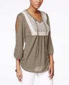 Style & Co. Petite Crochet Cold Shoulder Peasant Top, Only At Macy's